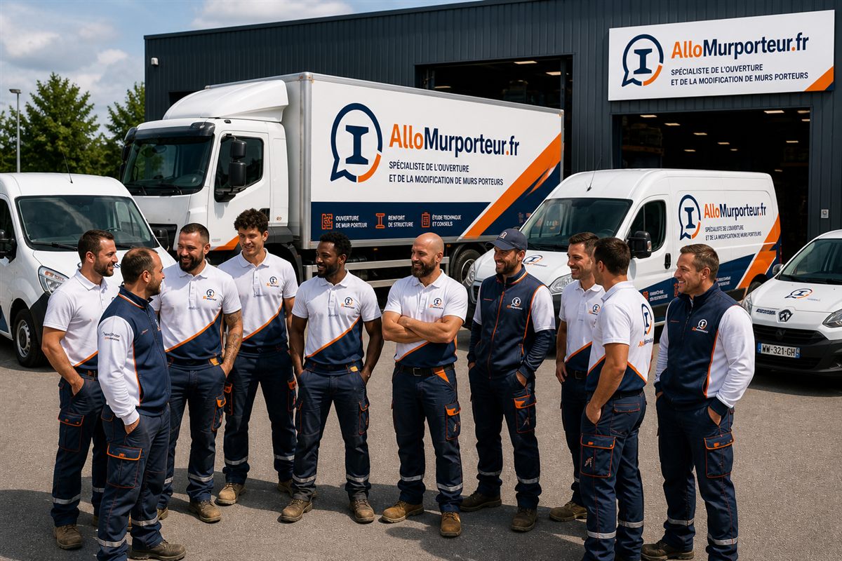 Équipe AlloMurPorteur.fr spécialistes percement mur porteur sur chantier